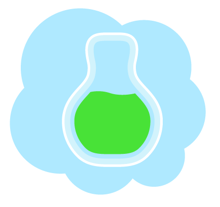 Kawaiilab beaker with green liquid inside.